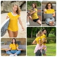 thumbnail image 5 of MIXUE Womens Summer Tops Letter Print Round Neck Short Sleeve Fashion Casual Shirts For Women Tshirts Holiday Wear,Yellow,S, 5 of 8