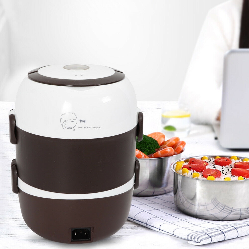 Portable 2L 3 Layers Electric Lunch Box Steamer Pot Rice Cooker Food Warmer