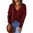 thumbnail image 1 of Asyoly Women Sexy Cross Wrap Sweaters V Neck Long Sleeve Solid Color Asymmetric Hem Backless Knitted Pullover Elegant Jumper Tops, 1 of 6