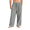 thumbnail image 4 of Domuza Mens Cotton-Linen Pants Drawstring Elastic Waist Linen Summer Casual Pants Sports & Recreation Breeze Beach Pants-Light Gray 3XL, 4 of 6