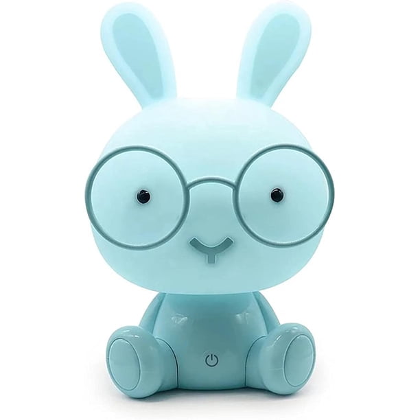 Lámpara de mesa LED con protección para los ojos Lindo conejo Toque Luz nocturna con gafas Luz de emergencia para dormitorio y habitación infantil Resistente (Azul) oso de fresa Electrónica