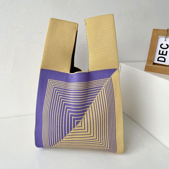 Handmade Knit Handbag Women Mini Knot Wrist Bag Casual Color Plaid Tote Bag Student Reusable Shopping Bags 10