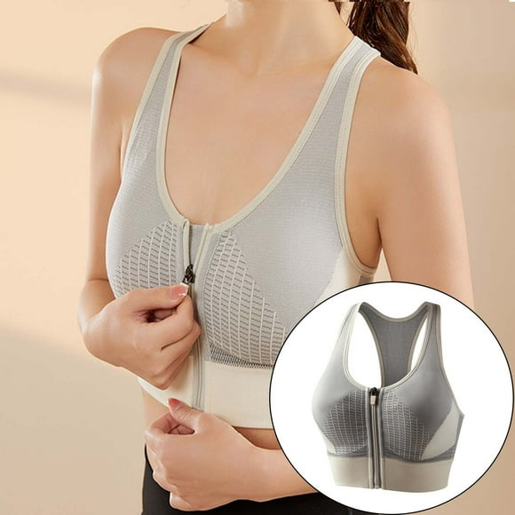 Heliisoer Contrast Color High-strength Shockproof Front Zipper Sports Bra, Racerback, Running Bra, Tank Top, Seamless Sports Bra
