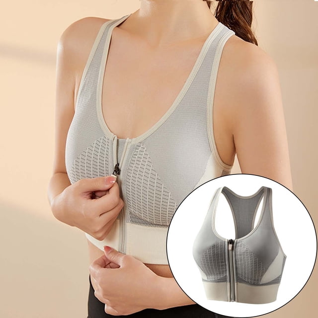 DPTALR Contrast Color High-strength Shockproof Front Zipper Sports Bra, Racerback, Running Bra, Tank Top, Seamless Sports Bra