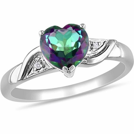 1-3/8 Carat T.G.W. Exotic Green Topaz and Diamond-Accent 10kt White Gold Heart Ring