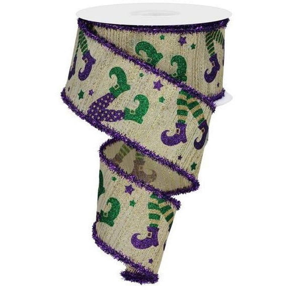 2.5" Jester Legs Tinsel Ribbon: Light Gold (10 Yards)