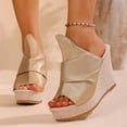 thumbnail image 3 of Womens Platform Wedges Open Toe Casual Soft Leather High Heels Sandals Comfy Arch Support Slip on Slides Beige Size 5.5, 3 of 7