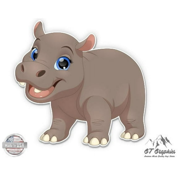 Hippo Cute - 3" Vinyl Sticker - For Car Laptop I-Pad Phone Helmet Hard Hat - Waterproof Decal