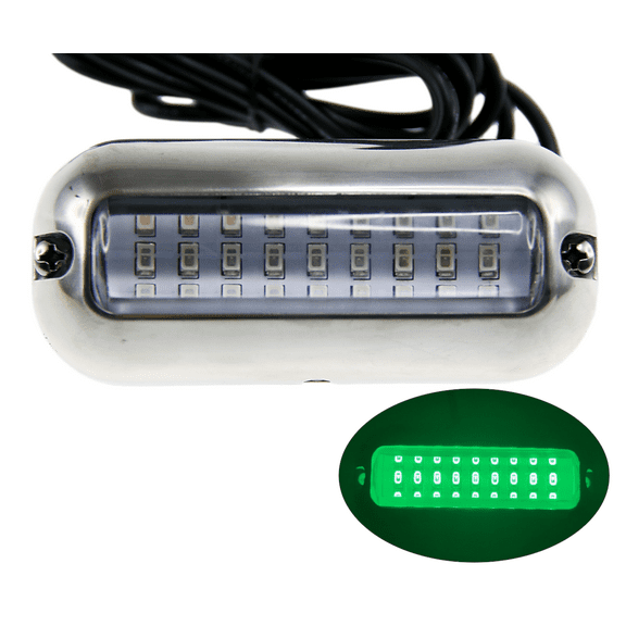 Pactrade Marine Pontoon Boat 27 LED Underwater Light Polished SS316 Stainless Steel Housing Trim Ring 3.6W Green LE0D 340LM 10-30V DC Surface Mount