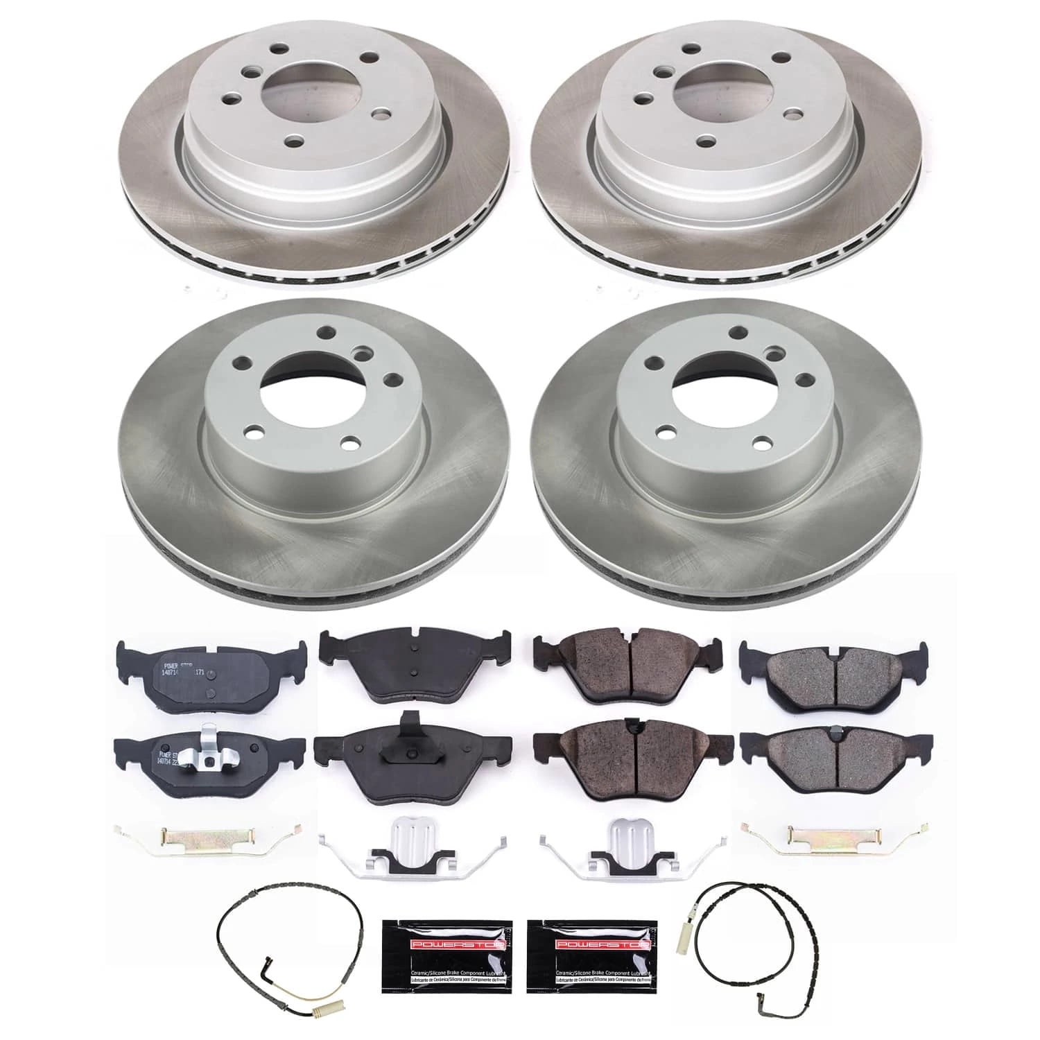 PowerStop Front and Rear Semi-Coated Rotor and Low-Dust Ceramic Brake Pad Kit SC5357