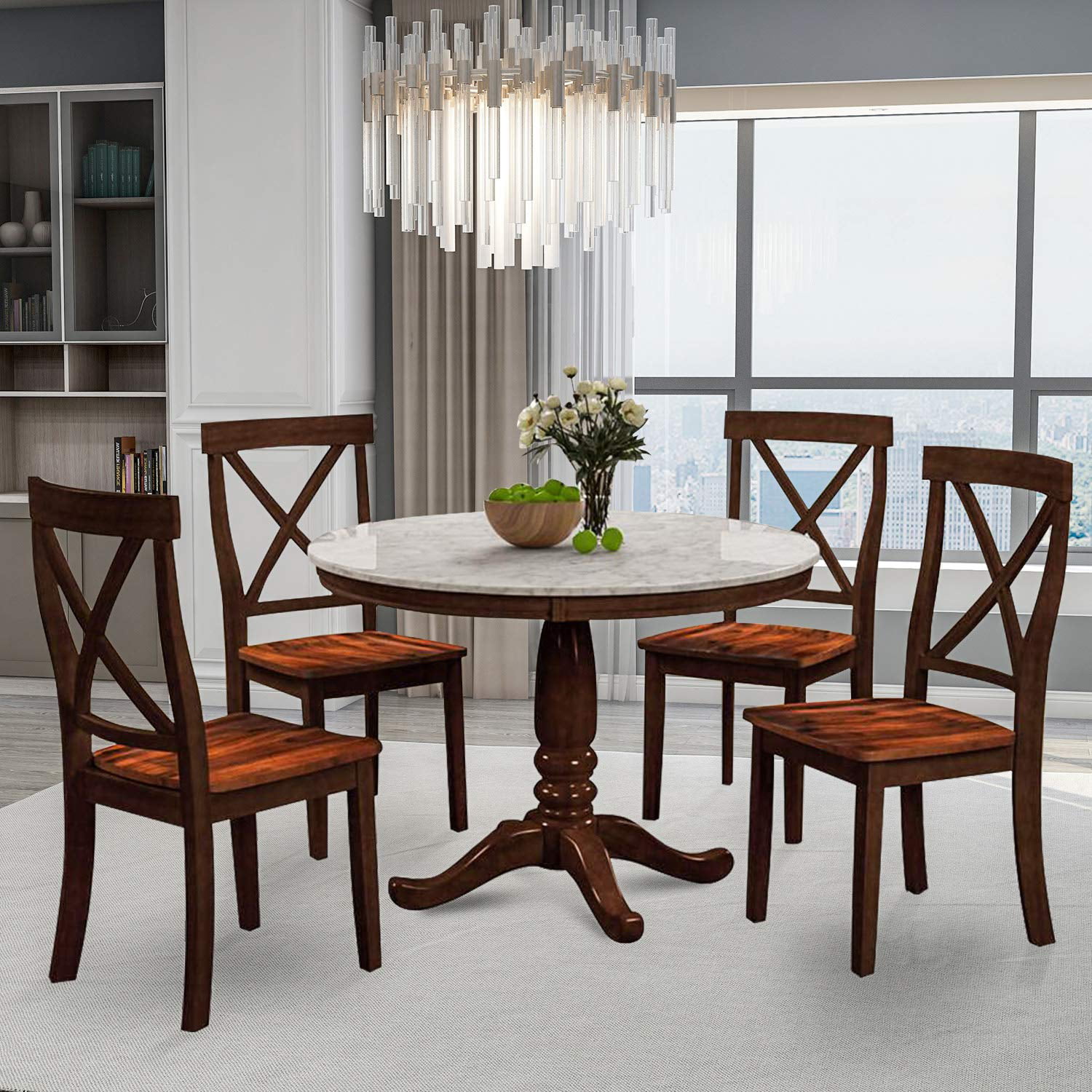 Wooden Circle Kitchen Dining Table Set, Small Round Dining Room Table With 4 Chairs
