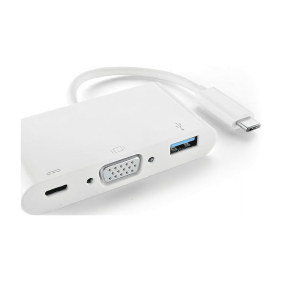 USB Type C to USB Type A VGA Type C Power Charging Port Multi Hub Adapter - USB-C to SuperSpeed Standard USB 3.0 Type A with VGA Video Converter Combo Connector Card Cable Plug Wire Cord