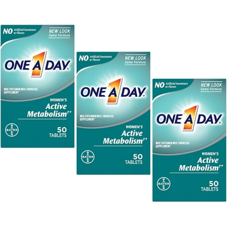 3 Pack One-A-Day Womens Active Metabolism Complete Multivitamin Tablets 50 Each