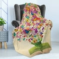 thumbnail image 4 of Butterfly Soft Flannel Fleece Throw Blanket, Colorful Flying Spring Moths in a Book, Cozy Plush for Indoor and Outdoor Use, 70" x 90", Apple Green Multicolor, by Ambesonne, 4 of 5