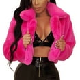 thumbnail image 2 of Ikevan Women Coat Fluffys Fleece Turn-Down Collar Faux Furs Top Short Loose Coat Hot Pink 6(M), 2 of 6