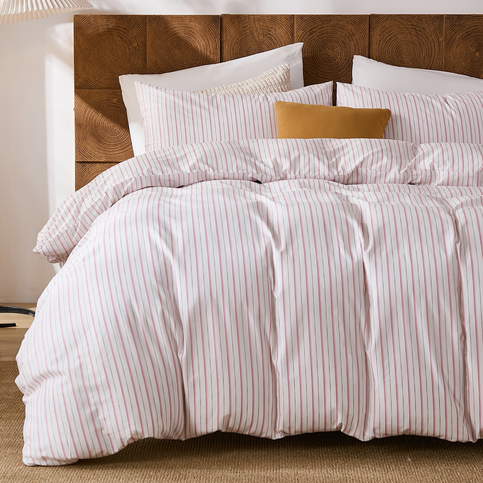 100% Cotton Stripe Duvet Cover Set Queen Size - Gray Striped Duvet Cover Set with Zipper Closure & 8 Corner Ties, Modern Minimalist Wide Stripe Bedding Set for Cozy Elegant Bedroom