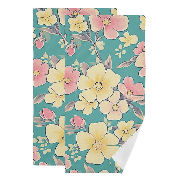 Soft Pink and Yellow Floral Pattern Hand Towel Absorbent Bath Towels for Bathroom Sports Gym(28.3" X 14.4") Set of 2