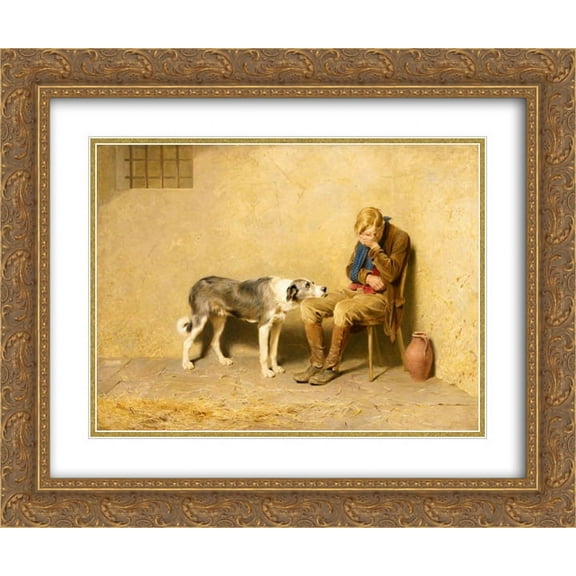 Briton Riviere 2x Matted 24x20 Gold Ornate Framed Art Print 'Fidelity'