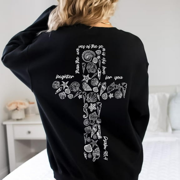 Coastal Christian Sweatshirt – Seashell Cross & Psalm 95:4 Inspirational Pullover for Beach and Ocean Lovers
