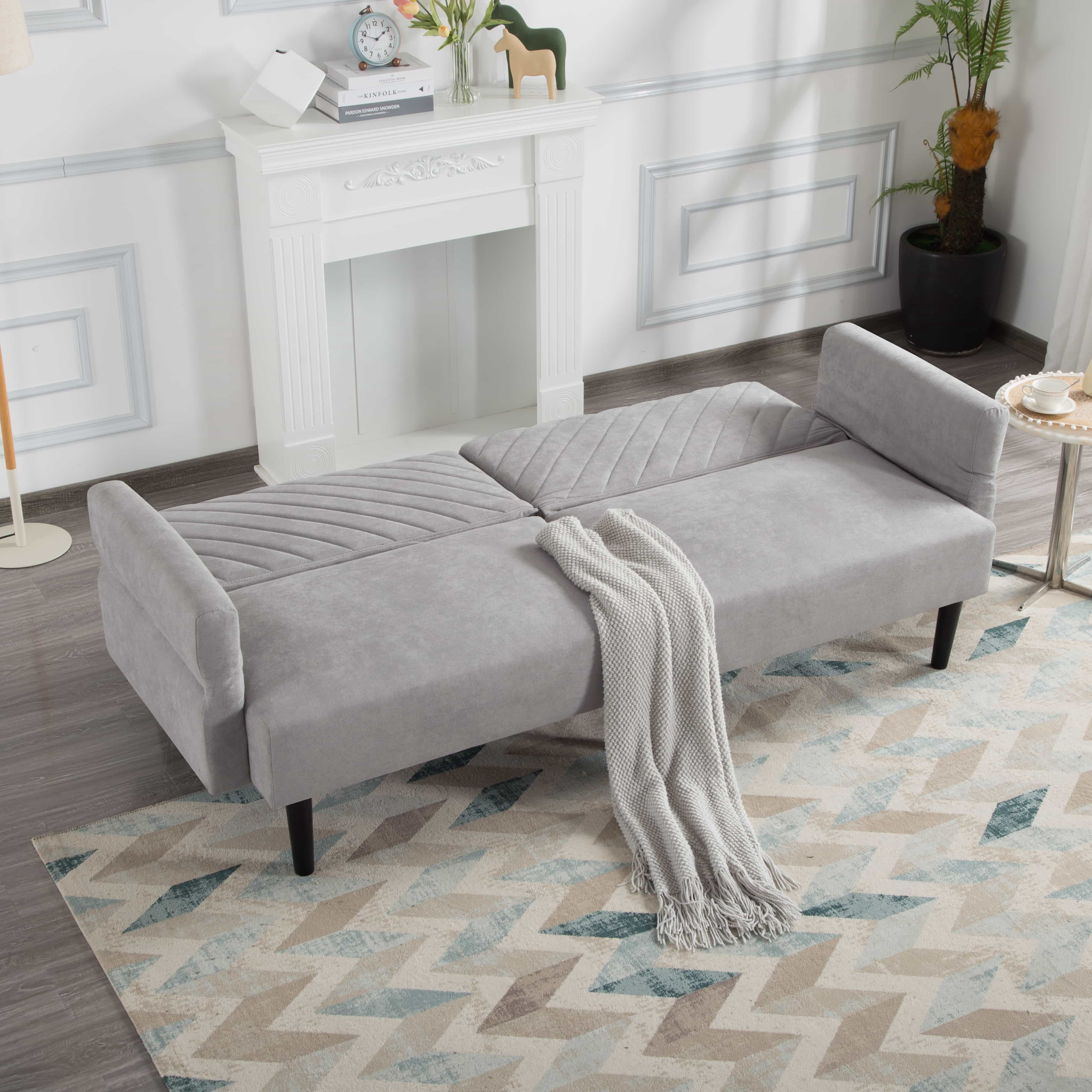 BSHTI 76.8”Tufted Back Futon Sofa,Twin Size Convertible Sleeper,with 5 Adjustable Backrest Positions and Adjustable Armrest,Perfect for Small Spacesc(Light Gray)