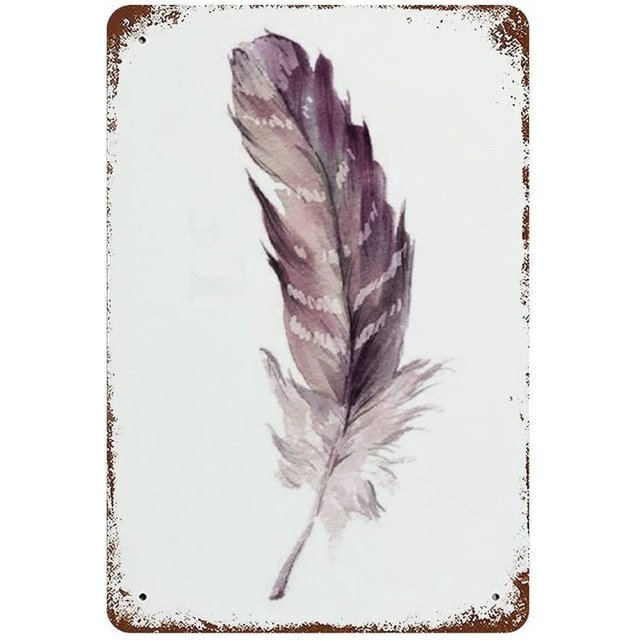 Letrero de hojalata antiguo con diseño de plumas, arte de pared, impresión de plumas, arte de plumas, letrero de pared con arte de plumas, decoración del hogar, arte de pared tribal, impresión boho
