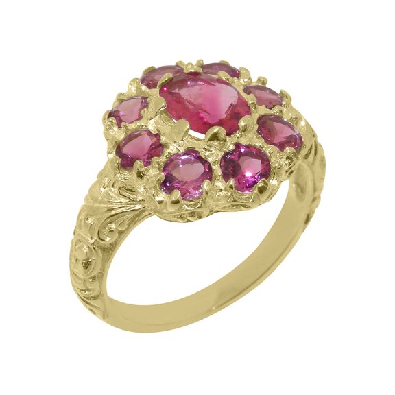 LBG British Made 10k Yellow Gold Natural Pink Tourmaline Womens Statement Ring - 33 size options - Size 10