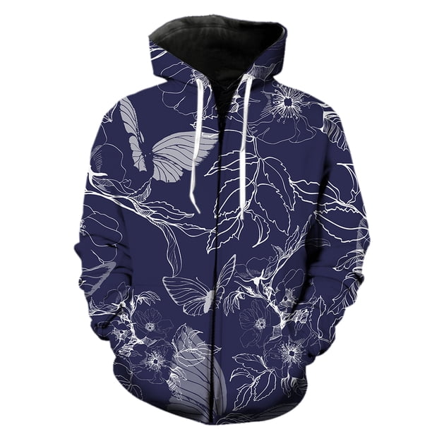 Sudadera con capucha y cremallera para hombre y mujer, diseño de mariposa de dibujos animados, con estampado 3D, unisex, estilo hip hop, estilo Harajuku, de manga larga, con capucha