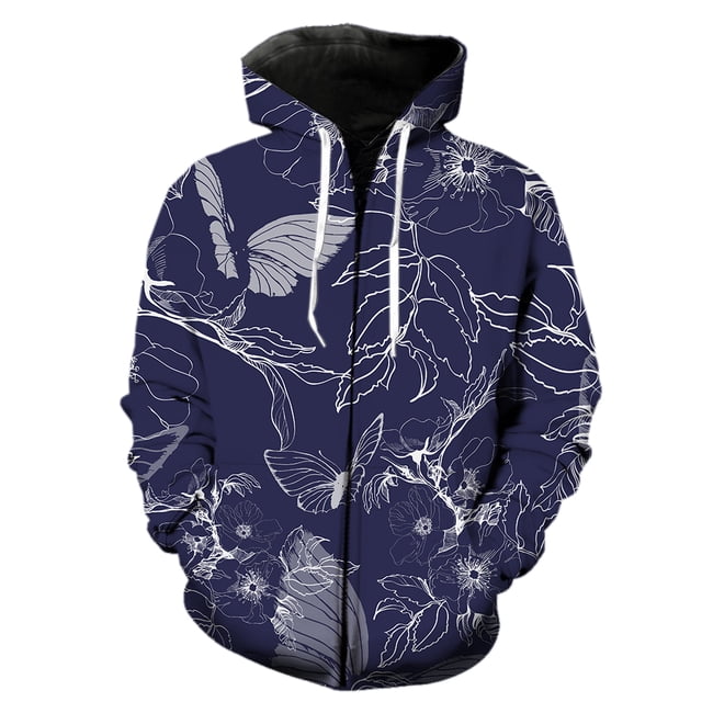 Sudadera con capucha y cremallera para hombre y mujer, diseño de mariposa de dibujos animados, con estampado 3D, unisex, estilo hip hop, estilo Harajuku, de manga larga, con capucha
