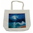 thumbnail image 1 of Ocean Shopping Bag, Moonlight over Wavy Sea Dramatic Sky Beach Landscape Picture in Oil Painting Effect, Eco-Friendly Reusable Bag for Groceries Beach and More, 15.5" X 14.5", Cream, by Ambesonne, 1 of 2