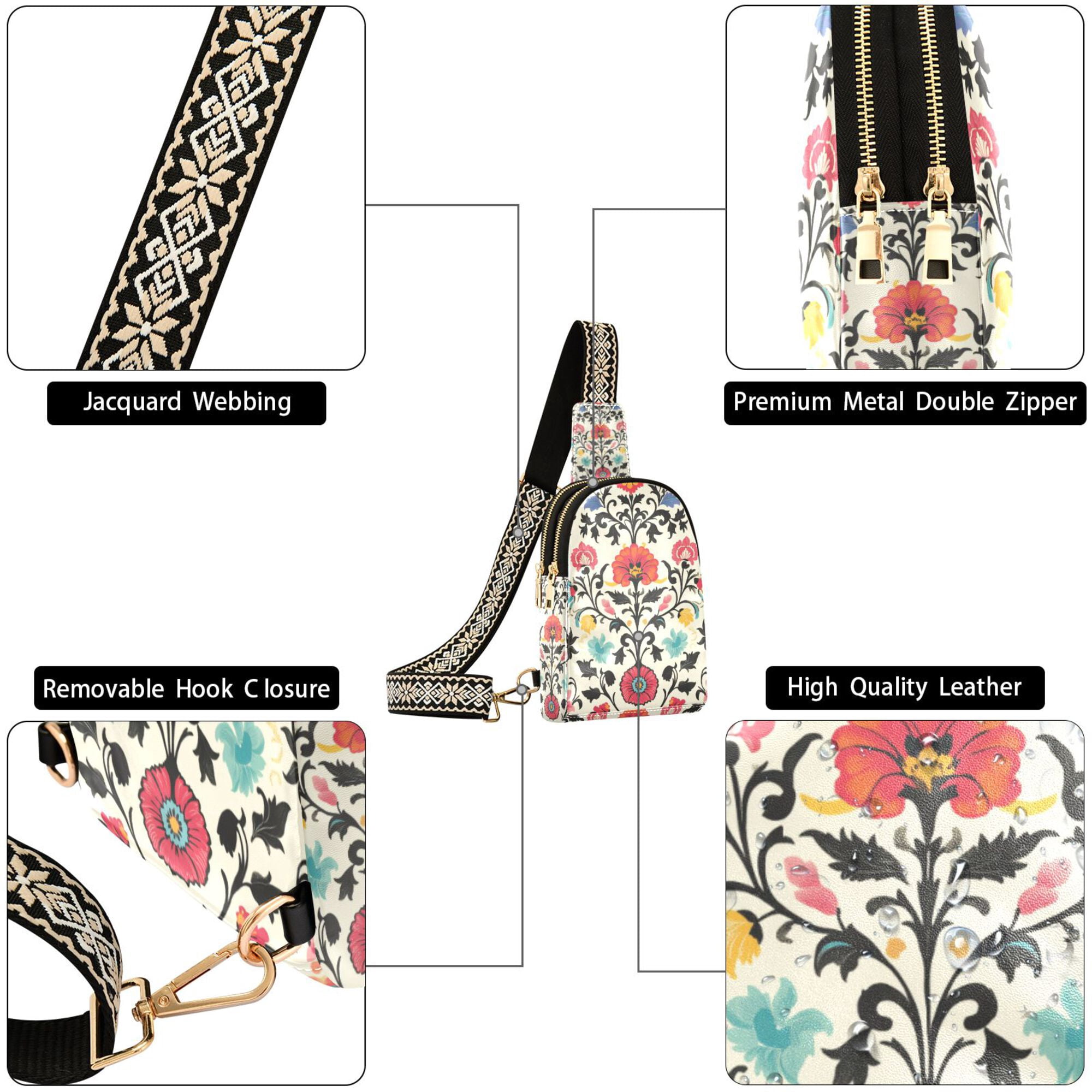 FORMRS Womens Crossbody Sling Bag Travel Daypack Shoulder Chest Backpack, Beige Red Floral