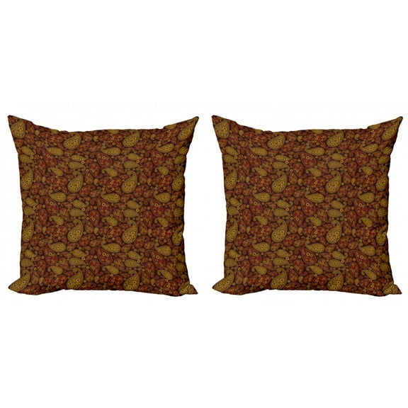 Ambesonne Paisley Throw Pillow Cover 2 Pack, Oriental Damask Design, 16", Redwood and Amber