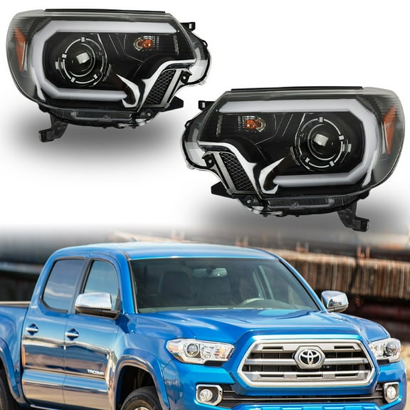 SEBLAFF Headlights For 2012-2015 Toyota Tacoma Halogen w/LED DRL Black Right Left Side