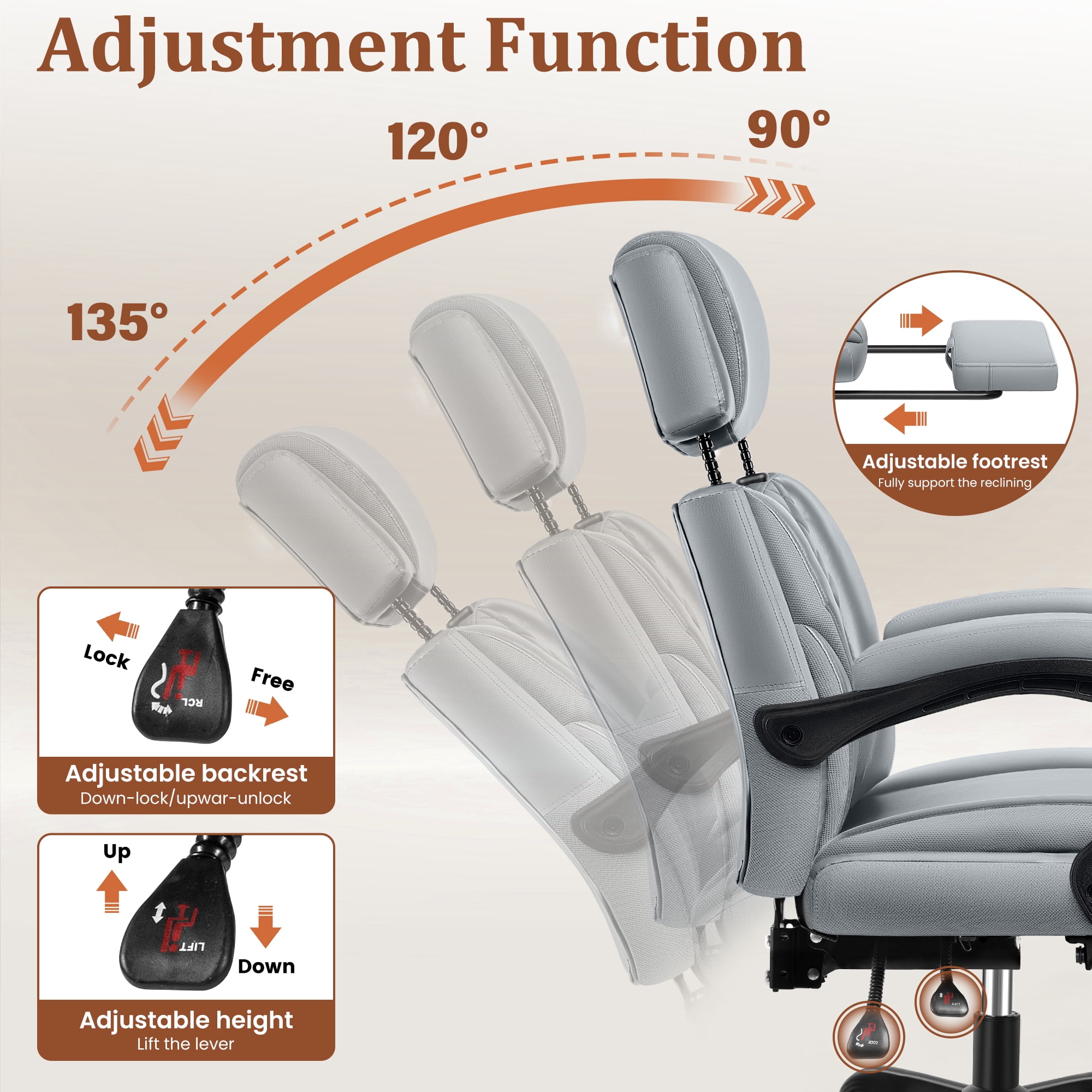 FelixKing Ergonomic Office Chair with Adjustable Headrest Executive Leather Desk Chair with Flip Up Arms, Comfy Computer Chair with Lumbar Support & Rocking Function for Home Office