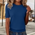 thumbnail image 2 of ManxiVoo Women's Lightweight Top Knit Short Sleeve Crewneck Pullover Soft Layering Thin Sweater L Size Blue, 2 of 6