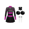 thumbnail image 3 of Yeahdor Girls Halloween Cheer Leader Outfits Long Sleeve Shiny Cheerleading Dance Uniform Dress Set Hot Pink&White 10, 3 of 7