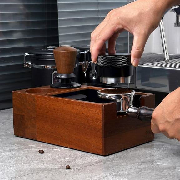 Espresso Knock Box, Coffee Organizer, Tamping Station for 51/54/58mm Tamper & Distributor, Maple Wood