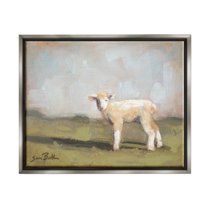 Baby Lamb Farmland Animal Animals & Insects Painting Luster Gray Framed Art Print Wall Art