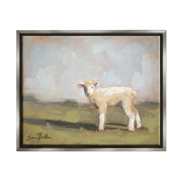 Baby Lamb Farmland Animal Animals & Insects Painting Luster Gray Framed Art Print Wall Art
