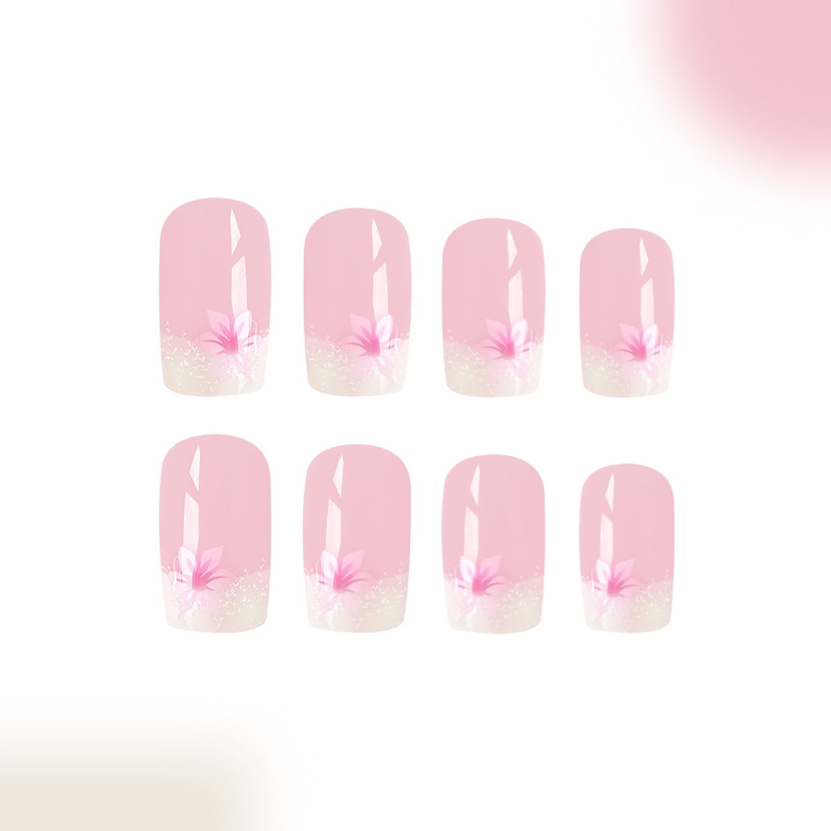 FineInno Press On Nägel Kurz Mit Strass – 24-teiliges Set, Ballerina-Form, Rosa, Inkl. Klebepads