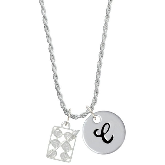 Delight Jewelry Silvertone 3-D Eye shadow Makeup Palette Silvertone Script Initial Disc - C - Charm Necklace, 20"+3"
