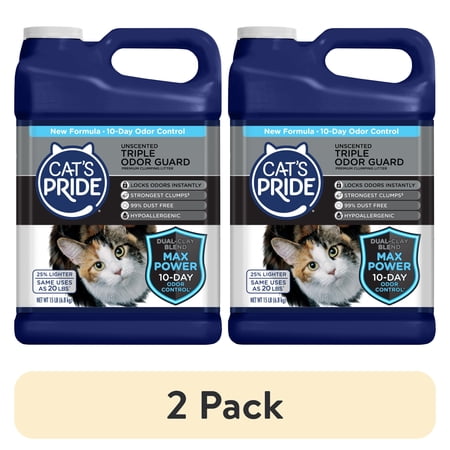 (2 pack) Cat's Pride Max Power Triple Odor Guard Unscented Clumping Cat Litter, 15 lb Jug