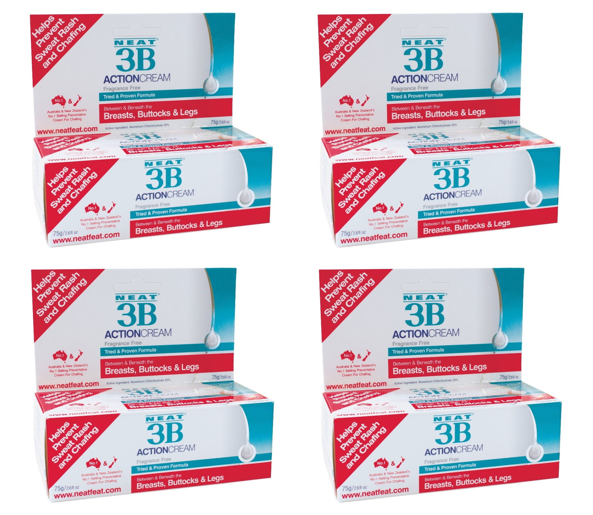 Neat 3B Action Cream, Fragrance Free, Helps Prevent Sweat Rash and Chafing, For Use Between