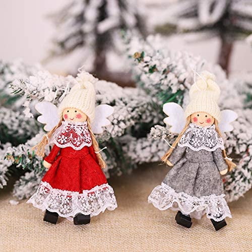Muñeco de adorno de Navidad, Ángel colgante de Navidad, Colgante de muñeca de ángel de alce, Muñeco de adorno de árbol de Navidad Adornos de Navidad para niños 2 piezas (Ángel de encaje) Xemadio JQWJ337