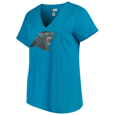 Carolina Panthers T-shirt - Women's Majestic Blue Carolina Panthers Plus Size Logo V-Neck T-Shirt