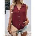 thumbnail image 2 of Women'S Casual Collar V Neck Button Down Sleeveless Tunic Blouse Shirt Tank Top Wine Red XXL, 2 of 5