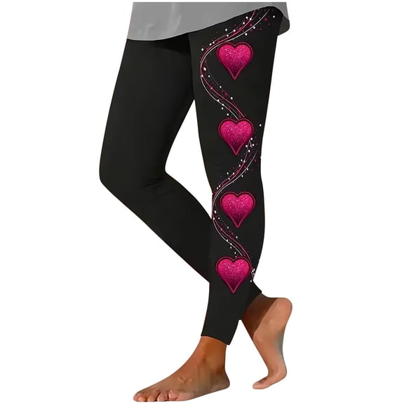 Lenpel Leggings for Women Soft High Waisted Stretchy Heart Printed Slim Workout Yoga Pants Casual Athletic Tights(Hot Pink,X-Large)