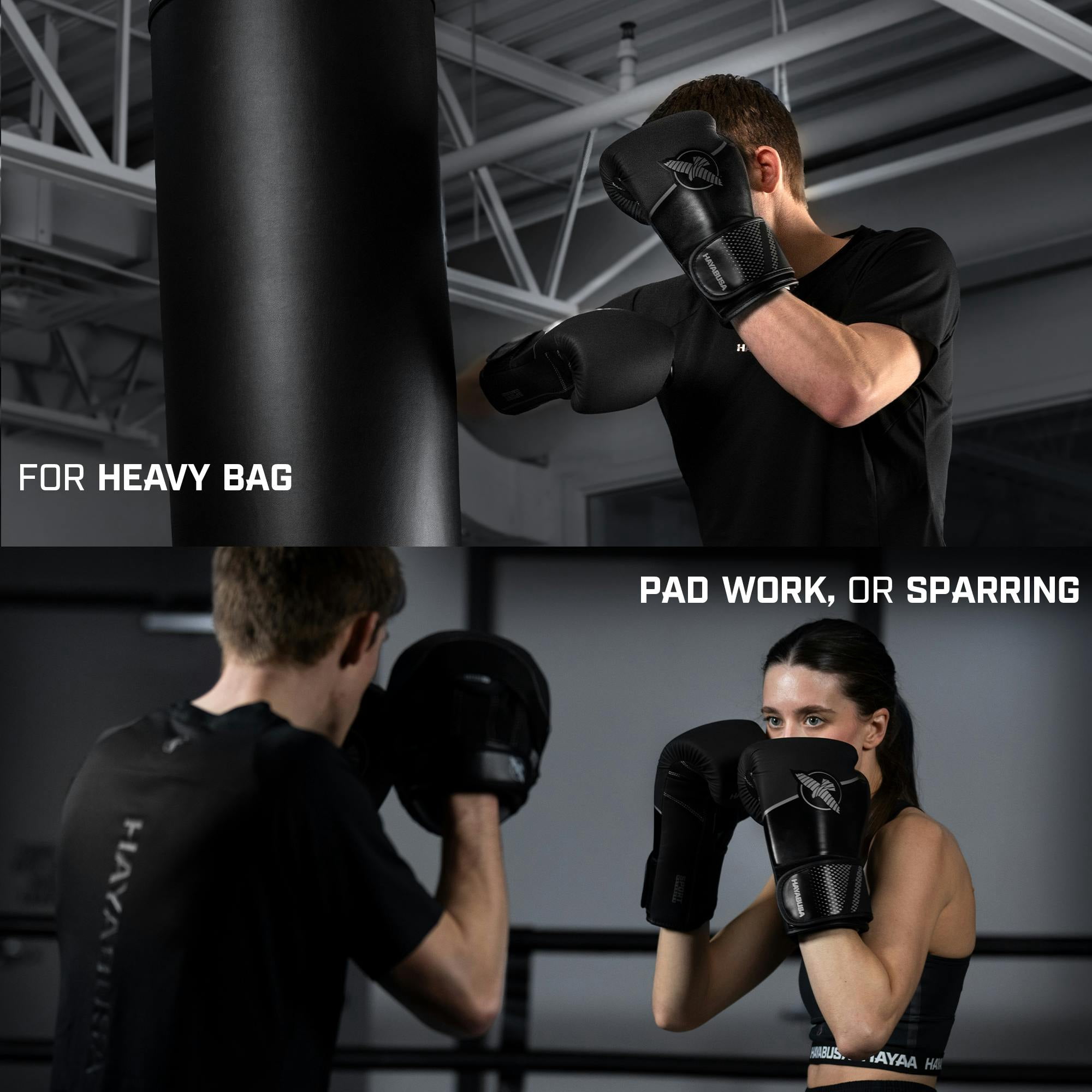 Hayabusa Sport Boxing Gloves - Black/Charcoal, 14oz