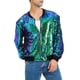 thumbnail image 4 of CHAQUETAS CHIC para Hombres, Chaqueta Bomber con Cremallera y Brillo de Manga Larga, Talla S, Verde, 4 of 7