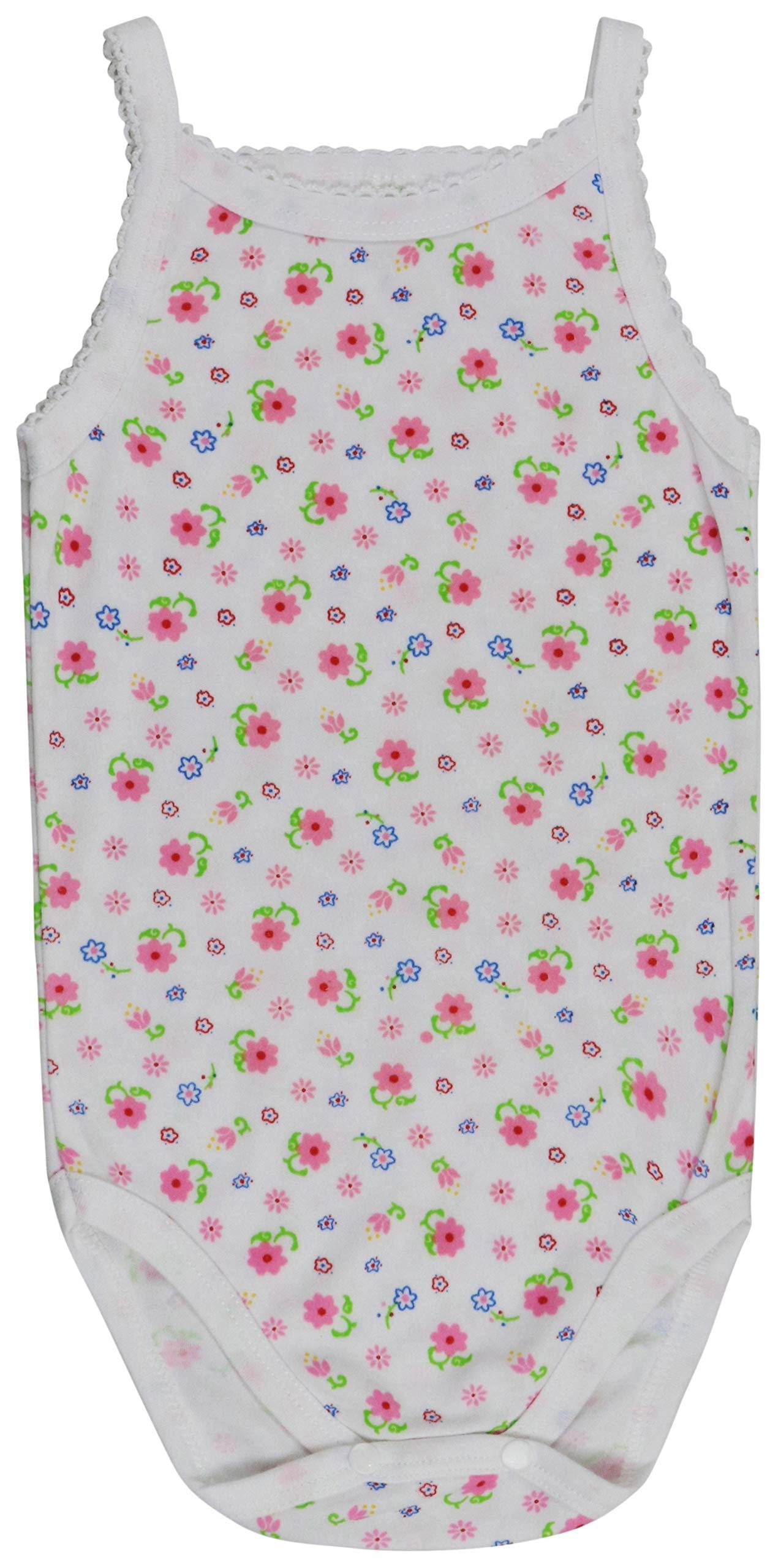 ToBeInStyle Girls' Pack of 4 Ultra-Soft Cotton Spaghetti Strap Baby Bodysuits w/ Ruffle Trim - Floral - 3-6 Months Old