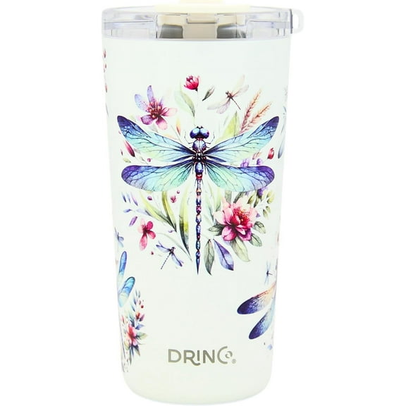 Drinco - 20 oz Stainless Steel Tumbler | Double Walled Vacuum Insulated Mug With Lid, 2 Straws, For Hot & Cold Drinks (20oz Dragonfly)